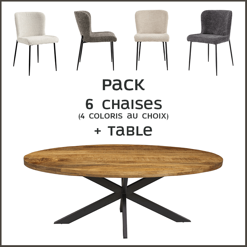 Pack table Alexa + 6 chaises Lisa
